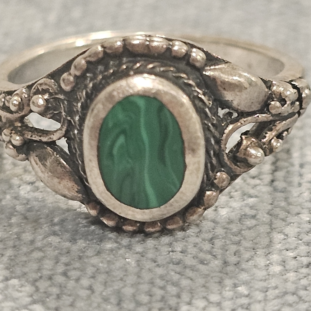 Malachite Stone Sterling Silver Ring